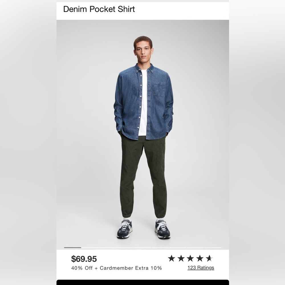 New gap men denim pocket shirt button up xs extra small medium indigo long